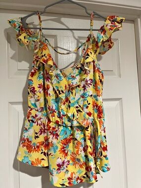 Lily White Yellow Floral Ruffle Tie-Waist Camisole